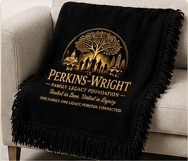 Legacy Throw Blanket with the official Perkins-Wright logo