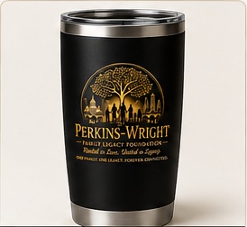 Insulated Tumbler with the official Perkins-Wright logo
